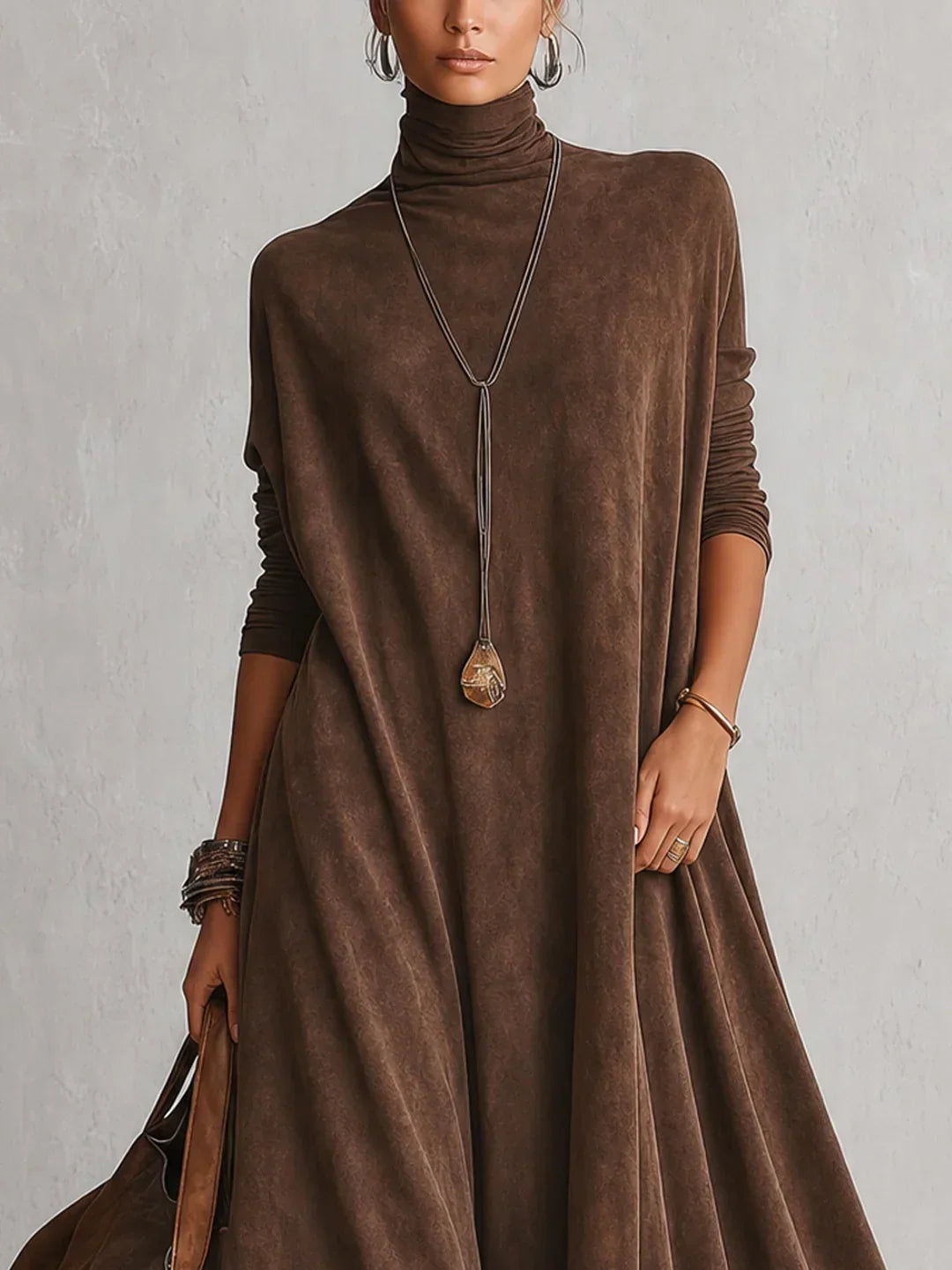 Amy | Suede-Effect Maxi Dress with Lace Hem