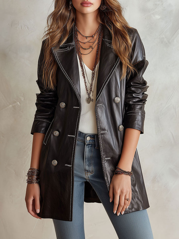 Octavia Double-Breasted Eco-Leather Trench Coat
