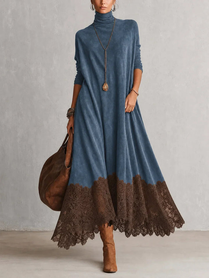 Amy | Suede-Effect Maxi Dress with Lace Hem