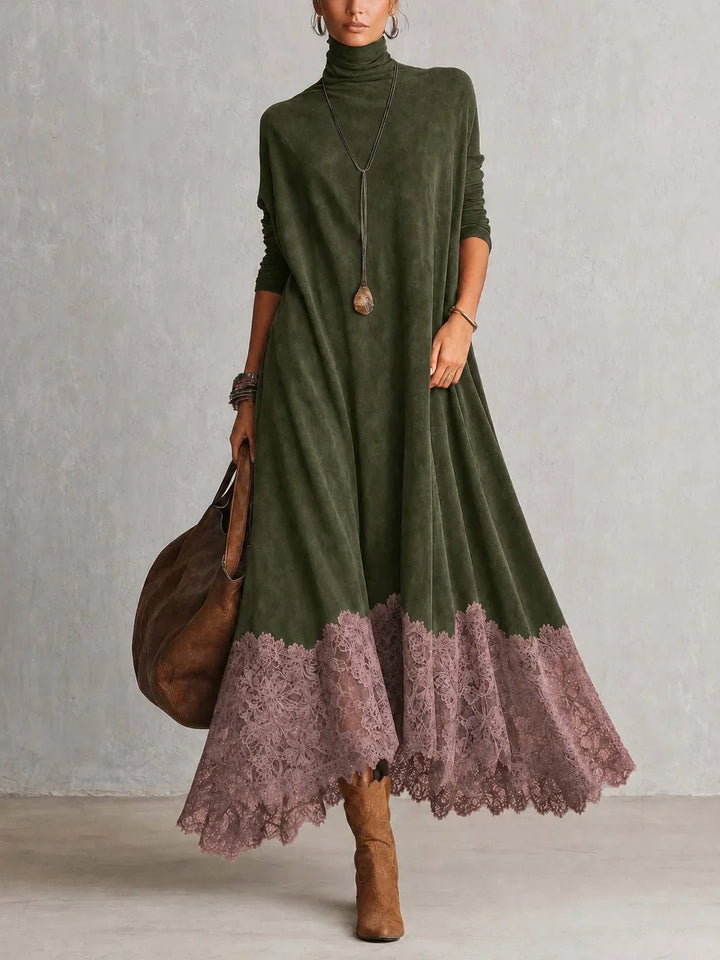Amy | Suede-Effect Maxi Dress with Lace Hem