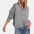 Women's Button Front Crewneck Cardigan Sweater Relaxed Fit