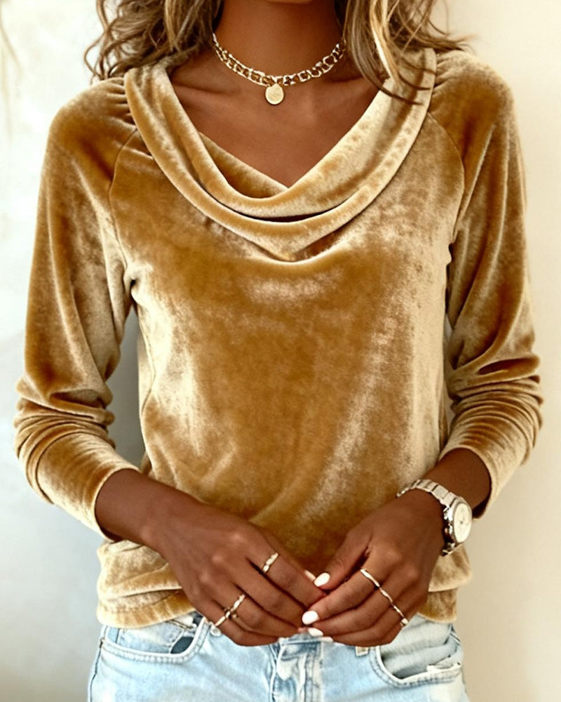 Cheryl | Velvet Draped Neck Top