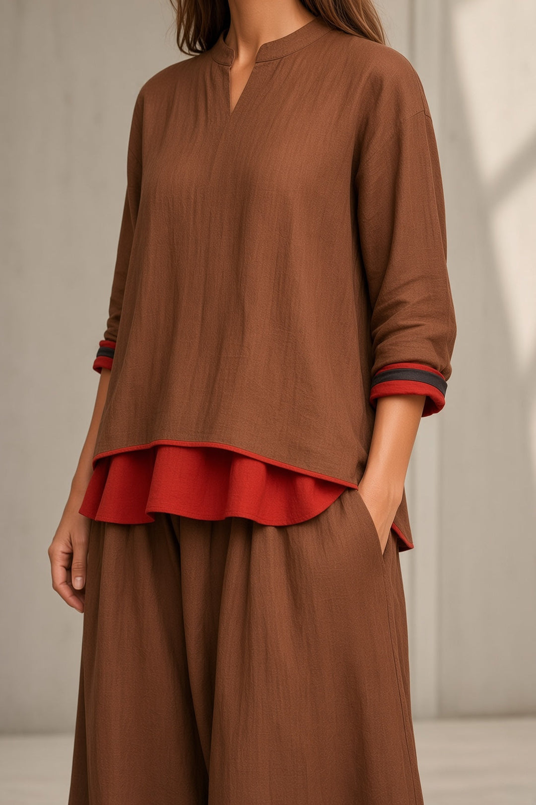 Zoe | Contrast Trim Tunic &amp; Wide-Leg Pant Set