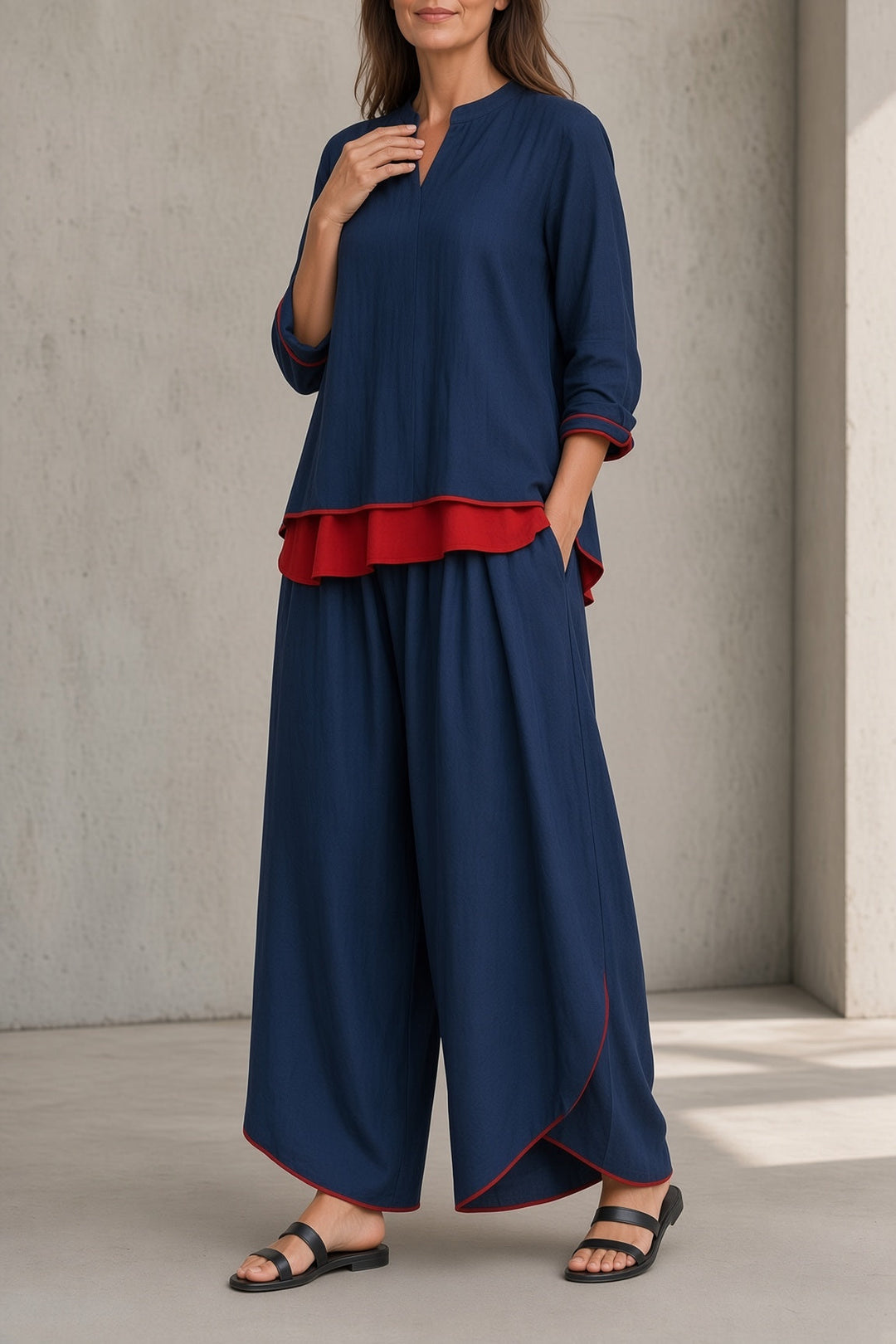Zoe | Contrast Trim Tunic &amp; Wide-Leg Pant Set